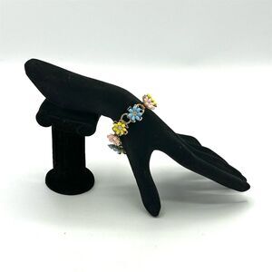 Vintage Pastel Enamel Flower Bracelet Rhinestone Accents Blue